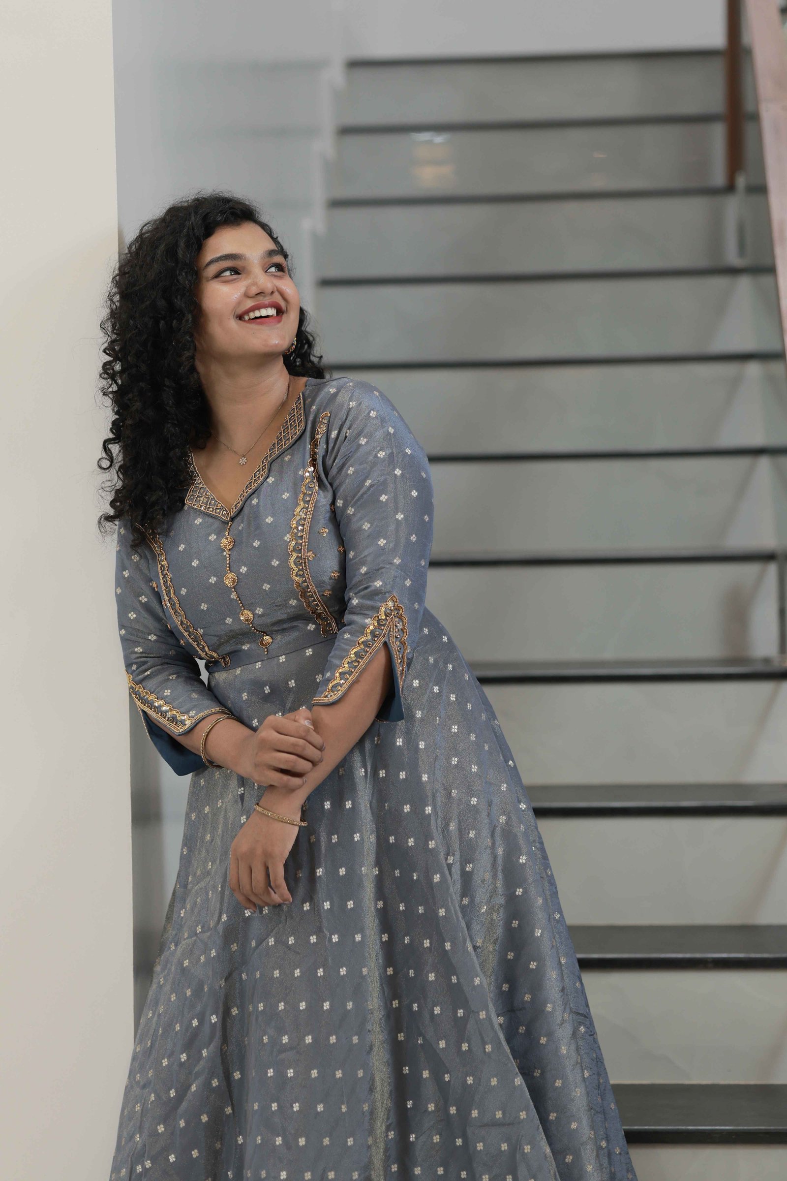 Party Wear Gown - Tissue Shimmer - Ash - Hand Work - Size (S,L,XL,XXL,XXXL)