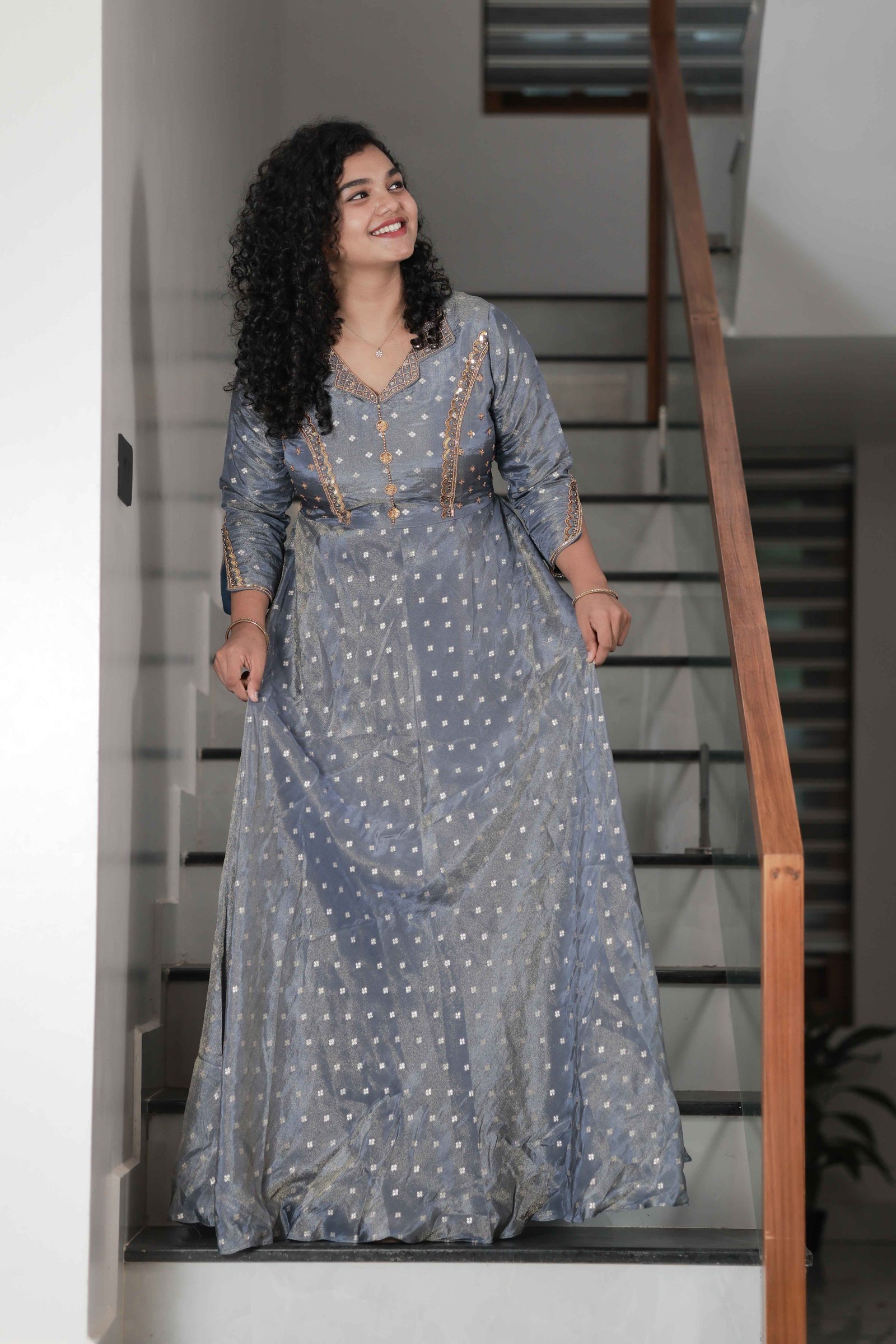 Party Wear Gown - Tissue Shimmer - Ash - Hand Work - Size (S,L,XL,XXL,XXXL)