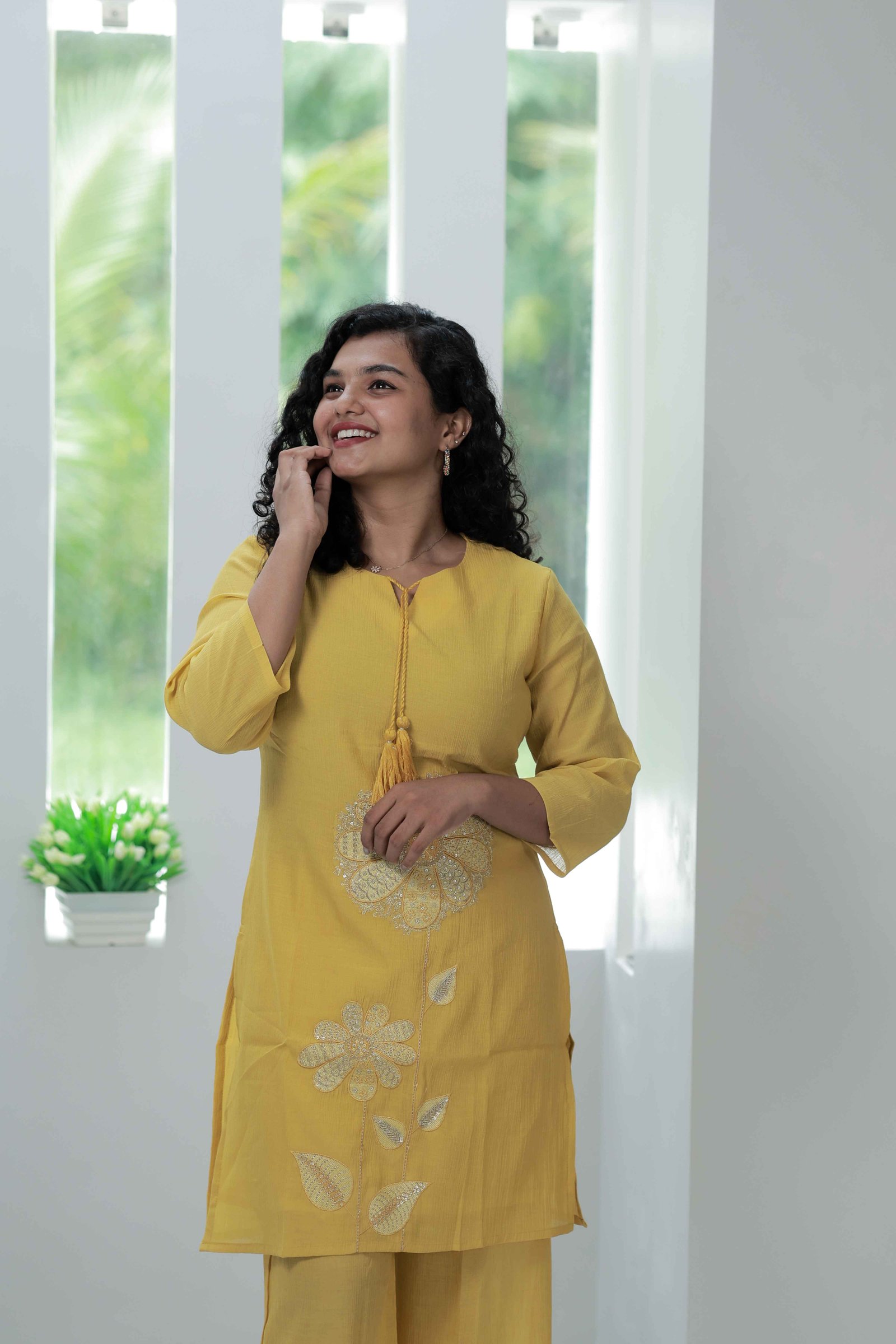 Co-ord set Fabric - Chinon - Mustard Yellow - Embroidery (M, L, XL, XXL)