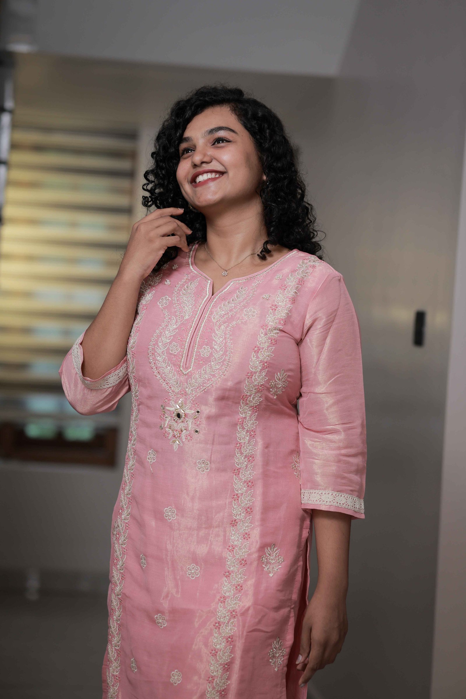 Three piece set Fabric Banarasi silk- Pink - Breads & Mirror work - (M, L, XL)